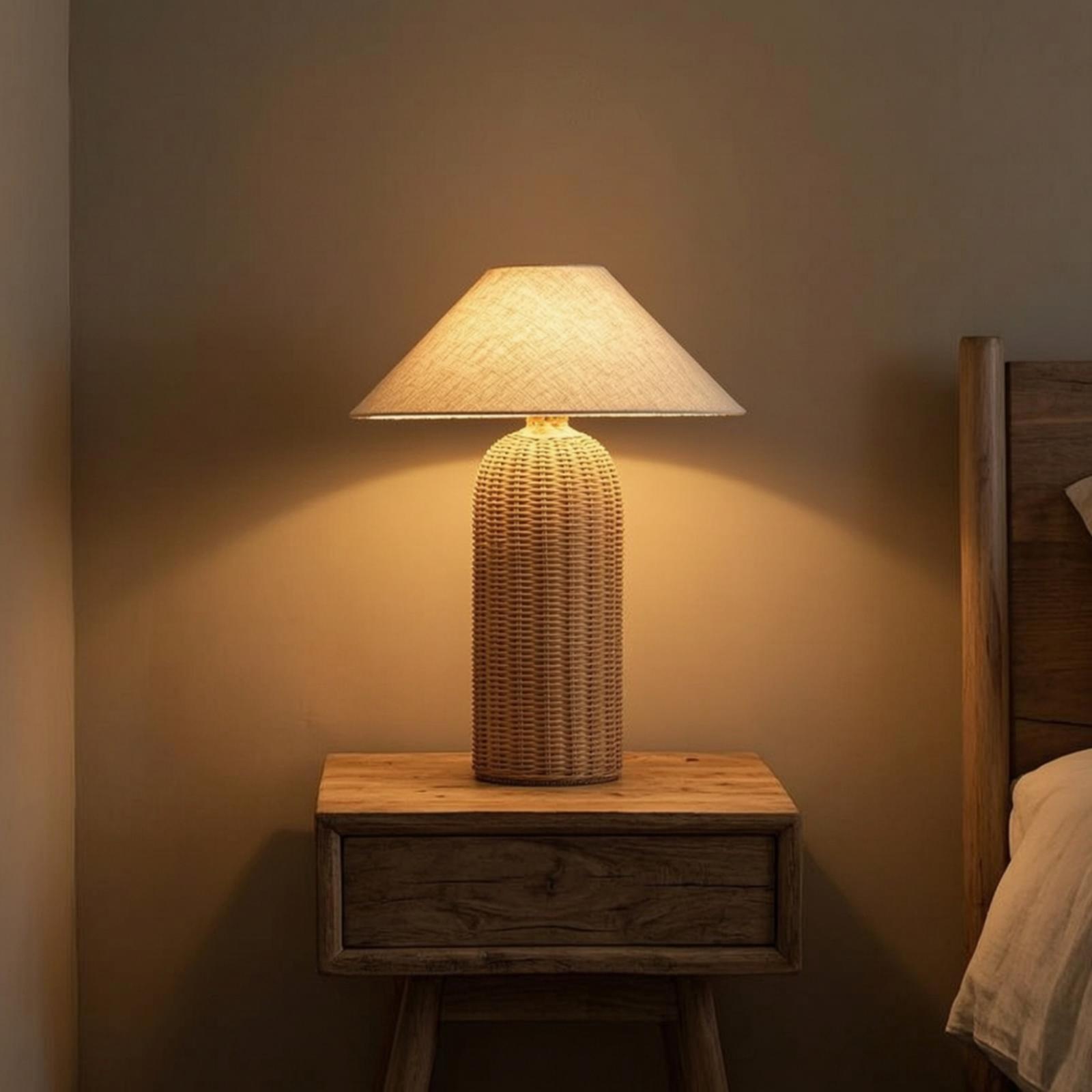 Bedside Lamp Rattan Base Fabri - Decor Lighting & Decor Fires Photos 评论和价格