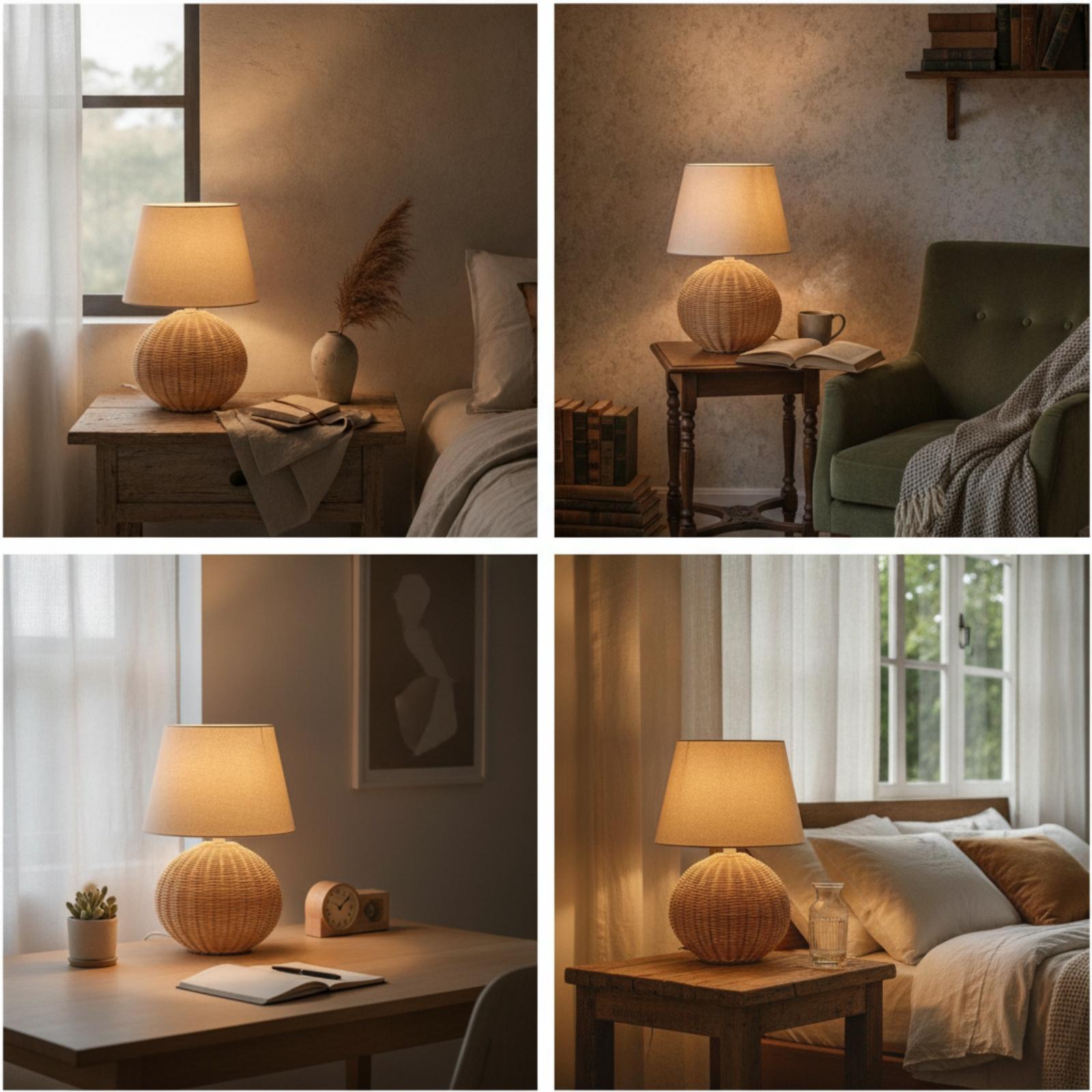 Bedside Lamp Rattan Base Fabri - Decor Lighting & Decor Fires Photos 评论和价格