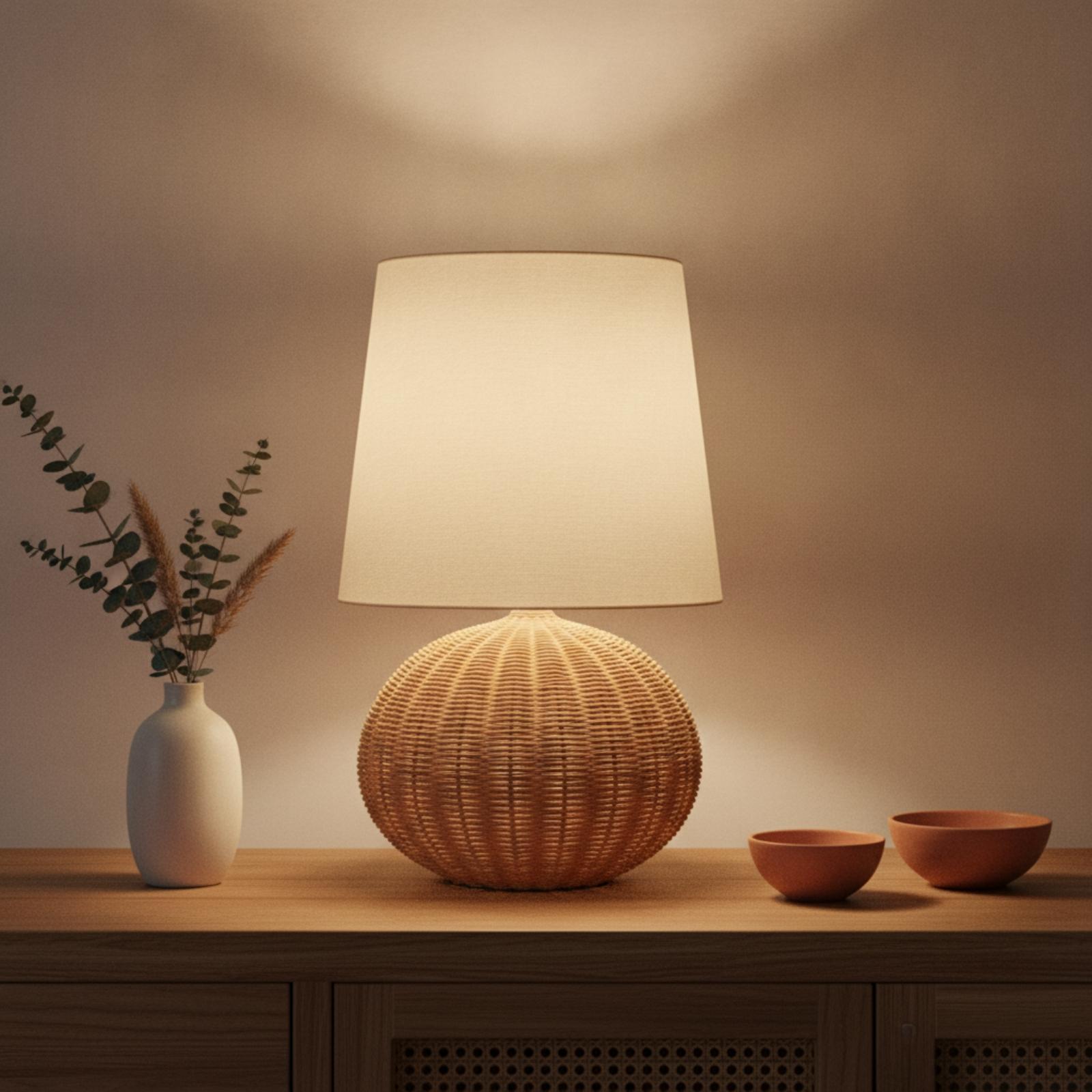 Bedside Lamp Rattan Base Fabri - Decor Lighting & Decor Fires Photos 评论和价格