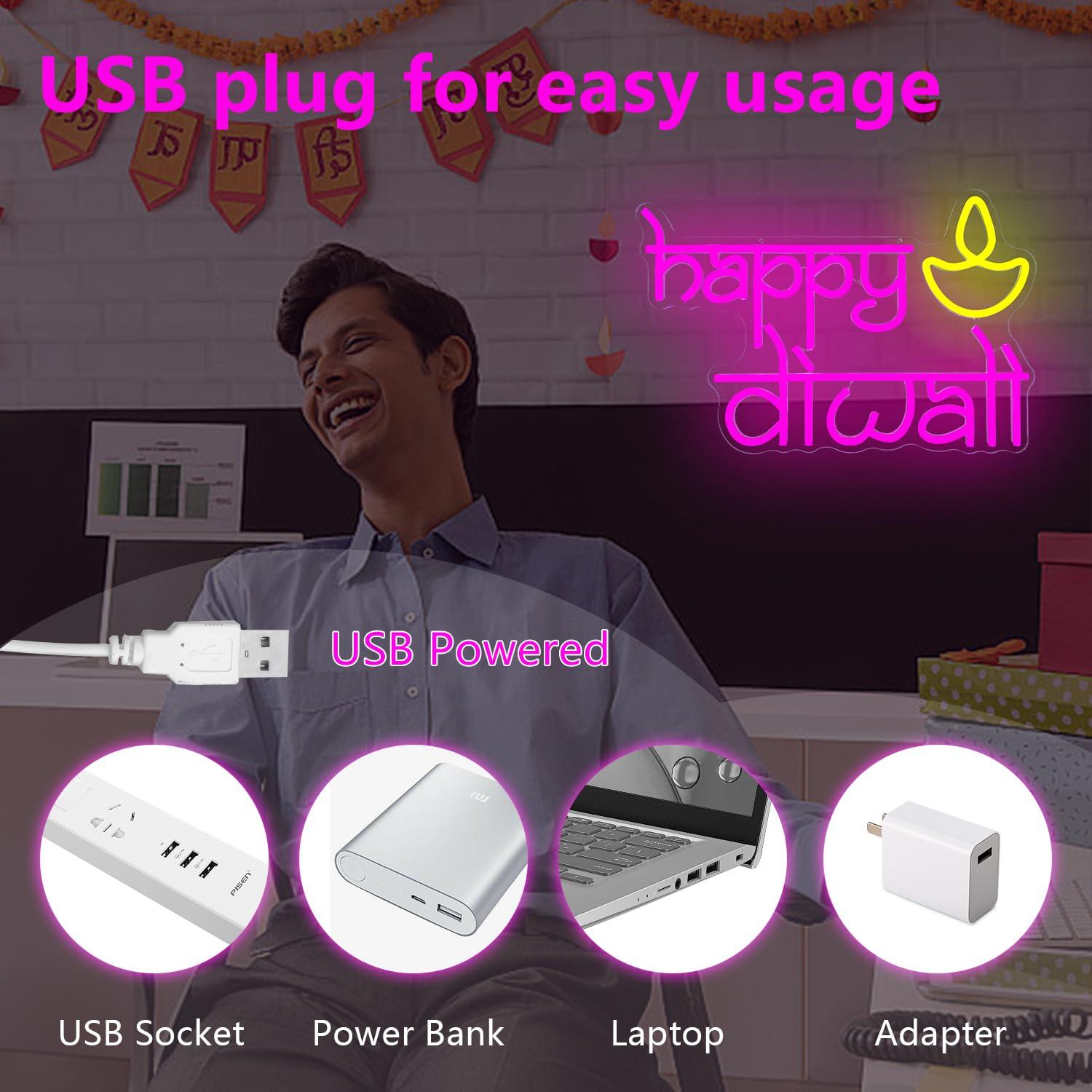 Happy Diwali Neon Sign USB Pow - Lighting Decor For Diwali 评论和价格