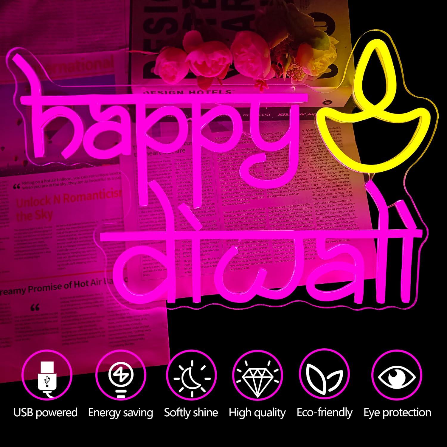 Happy Diwali Neon Sign USB Pow - Lighting Decor For Diwali 评论和价格