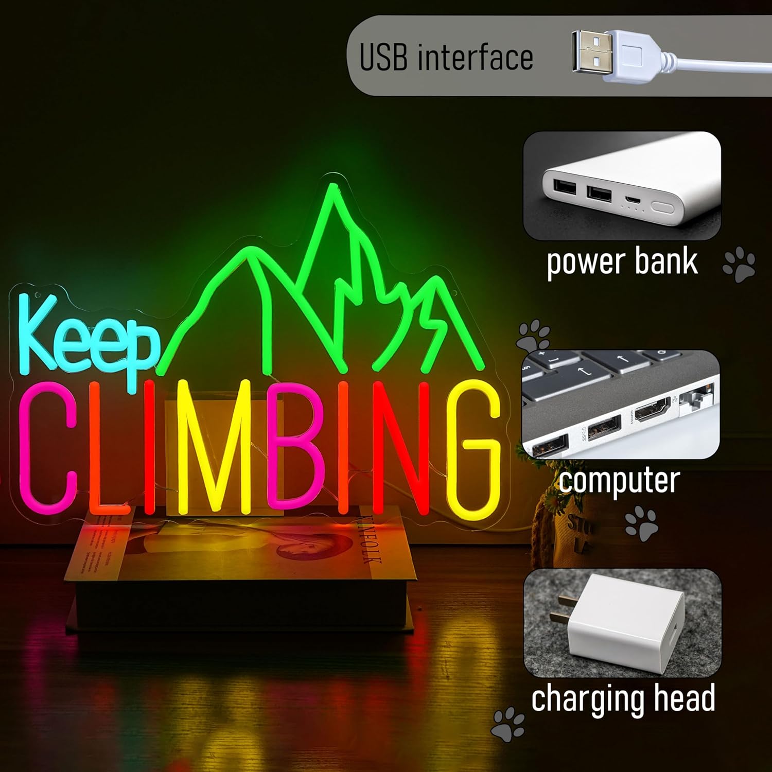 Keep Climbing Neon Sign USB Le - Garden Lighting Decor 评论和价格