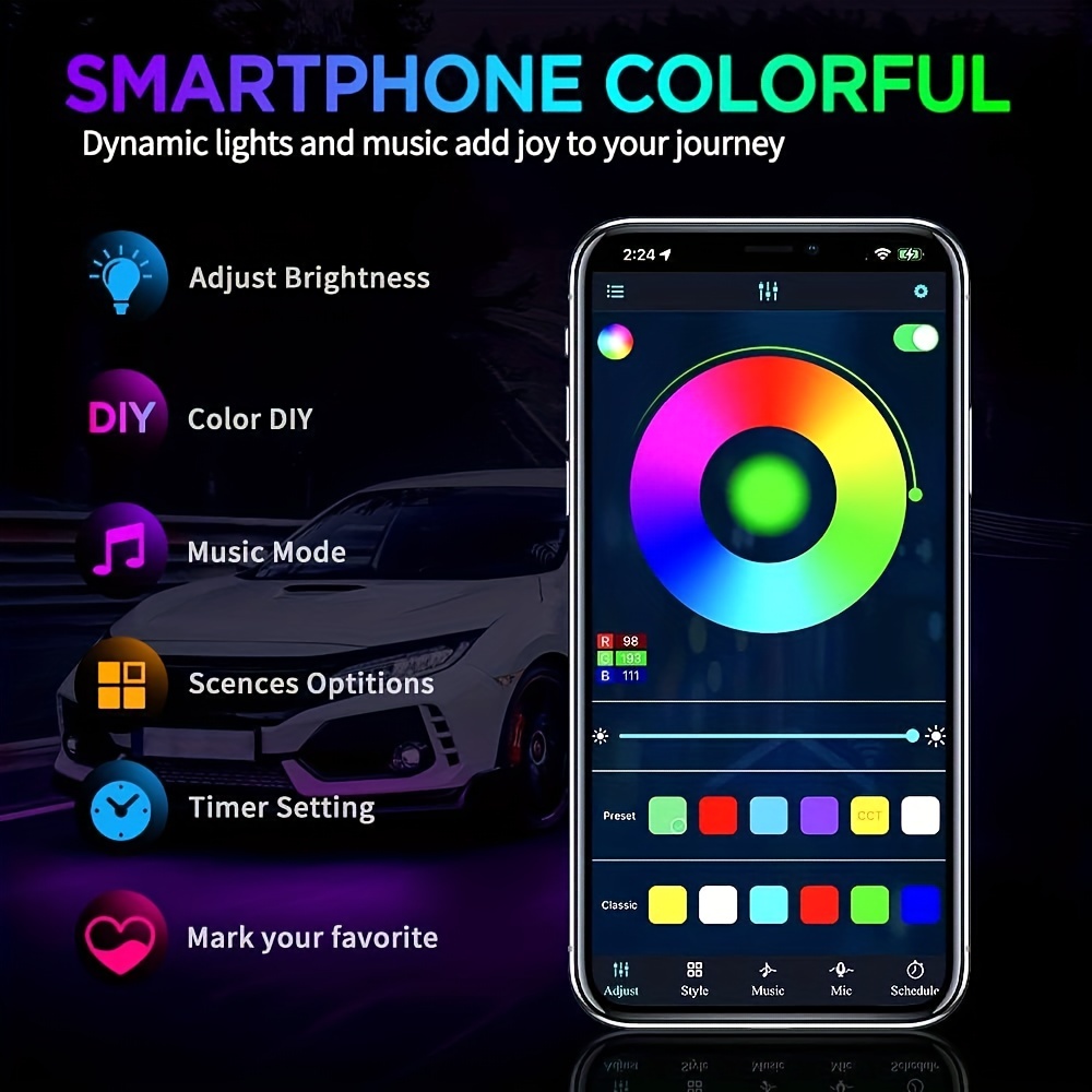 RGB Flexible Car Underglow Lig - Lighting Bolt Decor 评论和价格